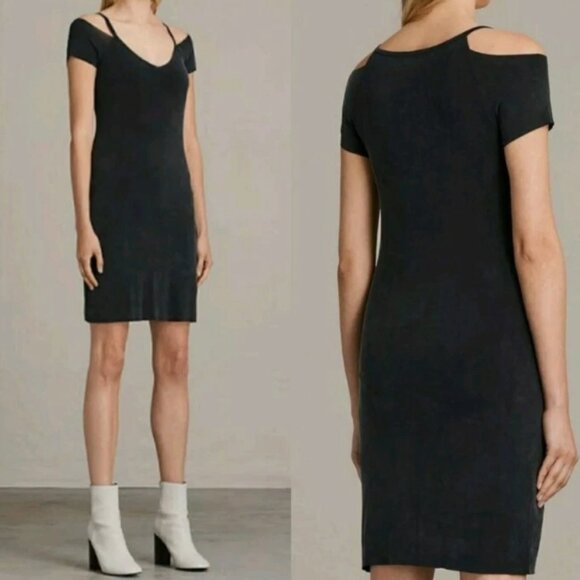 All Saints Dresses & Skirts - All Saints "Boast" Cupro Cold Shoulder V Neck Mini Dress Size M